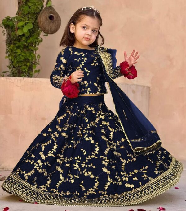 3Pcs Front Embroidered  With Embroidered Skirt And Four Side Emb Dupatta Kids 3Pcs - Image 9