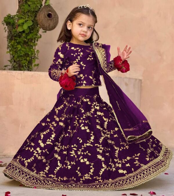 3Pcs Front Embroidered  With Embroidered Skirt And Four Side Emb Dupatta Kids 3Pcs