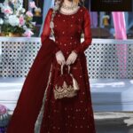 Embroidered Maxi With Emb Potli and Lace work Dupatta