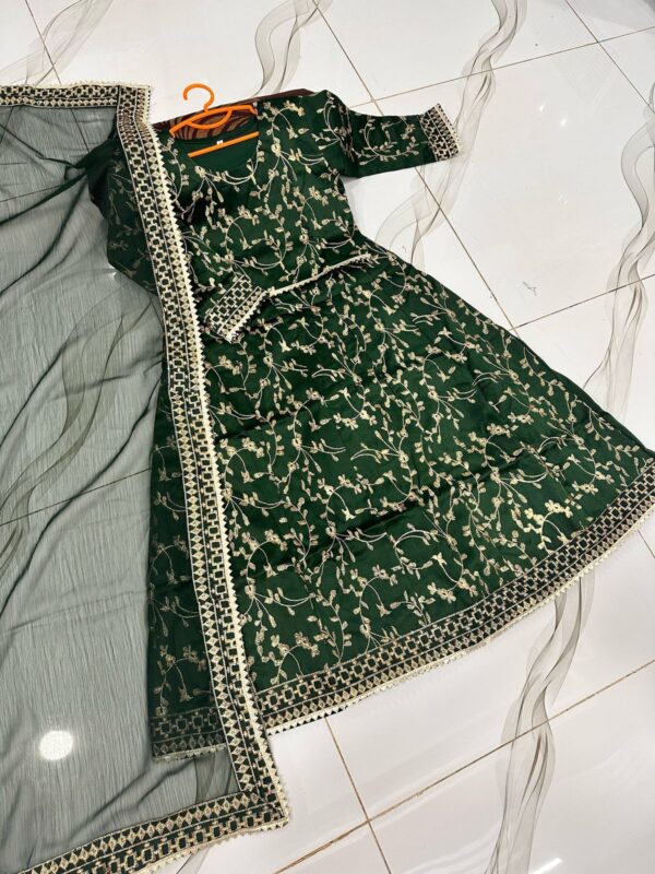 3Pcs Front Embroidered  With Embroidered Skirt And Four Side Emb Dupatta Kids 3Pcs - Image 5