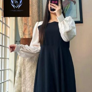 Platted Black Maxi with White Sleeves