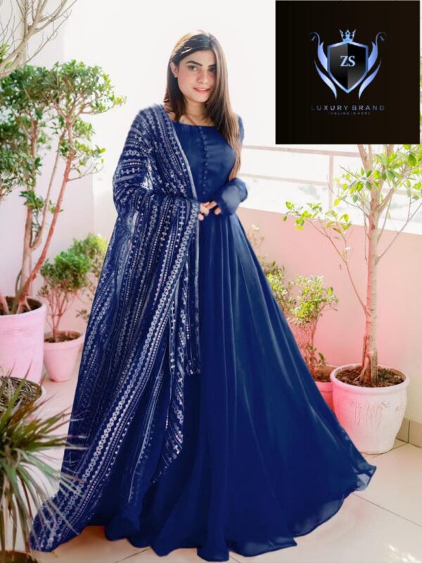 Embroidered Dupatta & Kalli Work Maxi