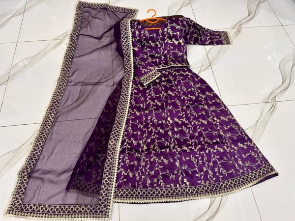 3Pcs Front Embroidered  With Embroidered Skirt And Four Side Emb Dupatta Kids 3Pcs - Image 3