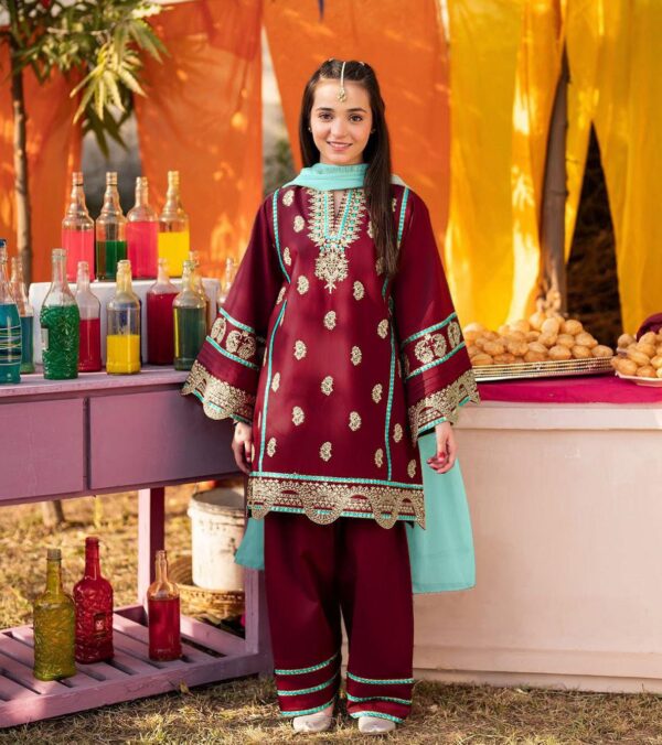 Kids Embroidered Suit with Kayi Work - Image 2