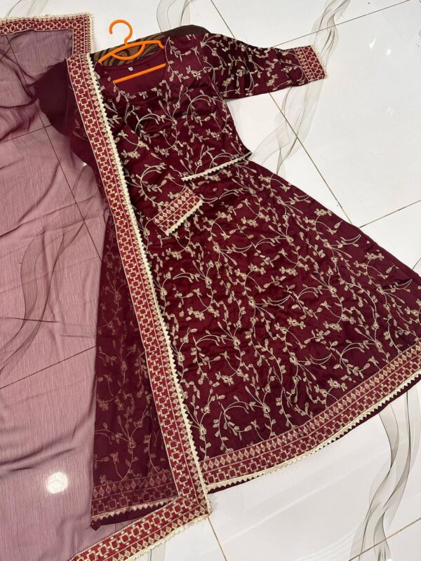 3Pcs Front Embroidered  With Embroidered Skirt And Four Side Emb Dupatta Kids 3Pcs - Image 6