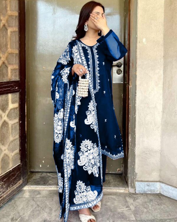 Allover Embroidered Dupatta With Emb Shirt And Trouser 3Pcs - Image 8