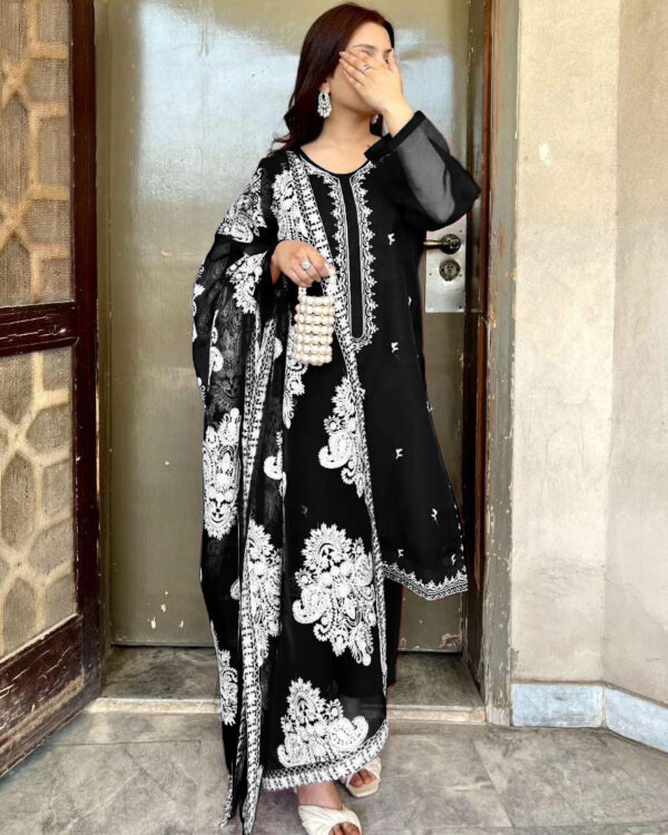 Allover Embroidered Dupatta With Emb Shirt And Trouser 3Pcs