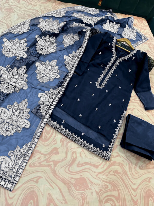 Allover Embroidered Dupatta With Emb Shirt And Trouser 3Pcs - Image 10