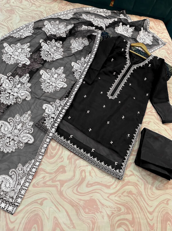 Allover Embroidered Dupatta With Emb Shirt And Trouser 3Pcs - Image 11