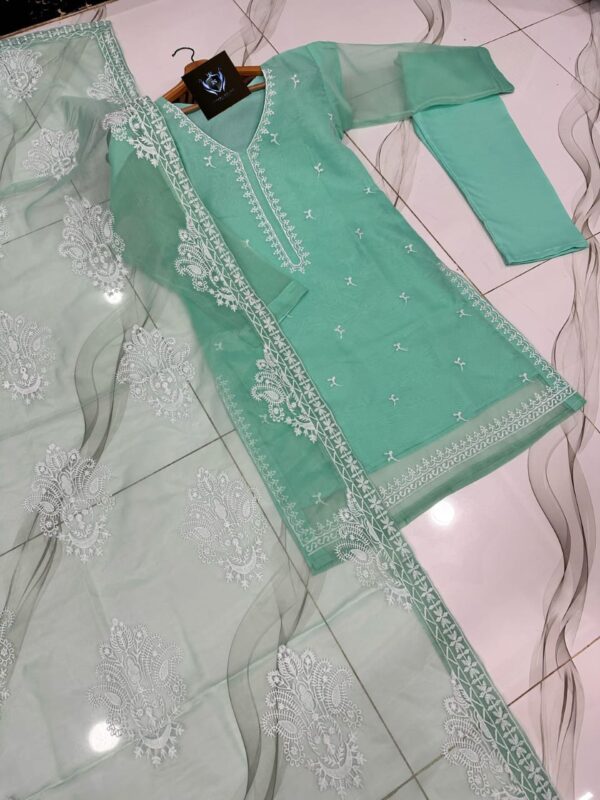 Allover Embroidered Dupatta With Emb Shirt And Trouser 3Pcs - Image 2