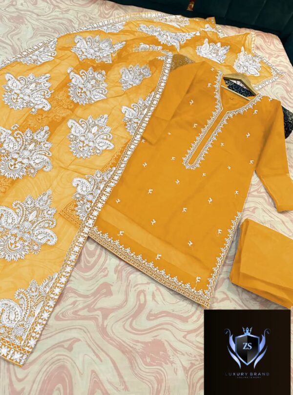 Allover Embroidered Dupatta With Emb Shirt And Trouser 3Pcs - Image 13