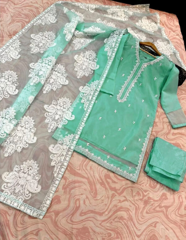 Allover Embroidered Dupatta With Emb Shirt And Trouser 3Pcs - Image 4