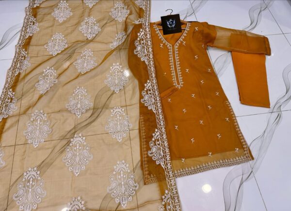 Allover Embroidered Dupatta With Emb Shirt And Trouser 3Pcs - Image 5