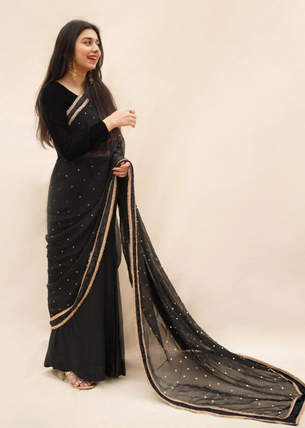 Allover Rangoli Lace Work Stitched Saree With Blouse And Pettycoat - Image 2