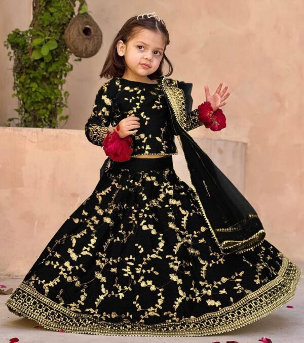 3Pcs Front Embroidered  With Embroidered Skirt And Four Side Emb Dupatta Kids 3Pcs - Image 11