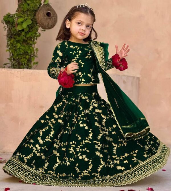 3Pcs Front Embroidered  With Embroidered Skirt And Four Side Emb Dupatta Kids 3Pcs - Image 8